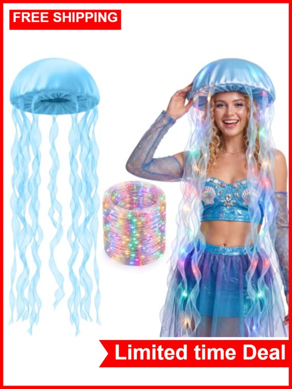 Jellyfish Hat Costume with LED Light, Polyester, Halloween Cosplay
